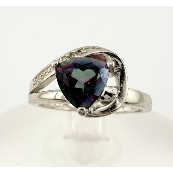 Trillion Cut Mystic Topaz Ring Size 7 - Sterling - Picture 1 of 16